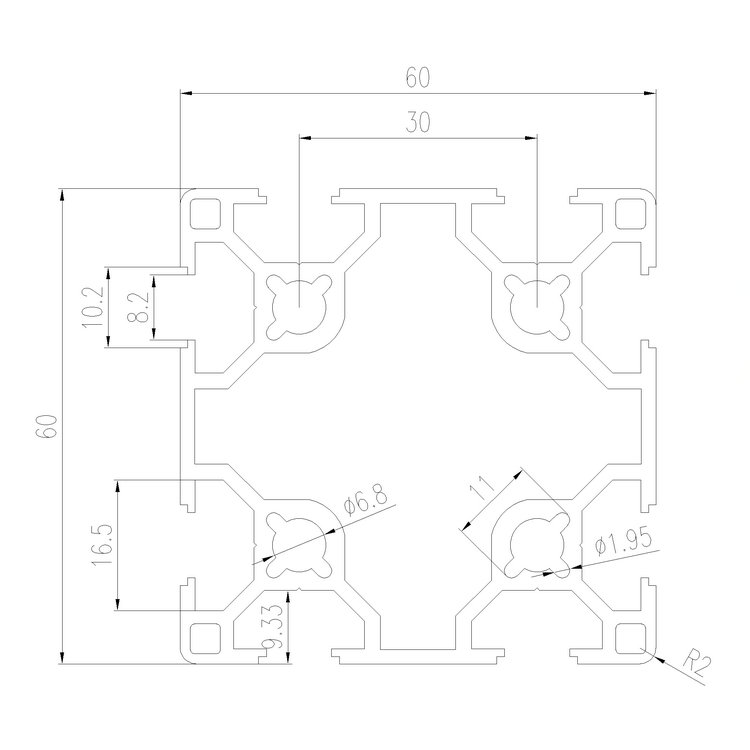 EFE8-6060B工業(yè)鋁型材尺寸圖