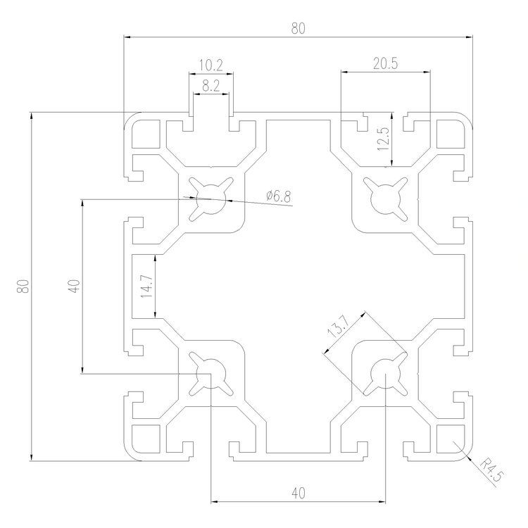 EFE8-8080B工業(yè)鋁型材尺寸圖